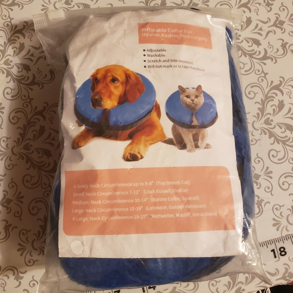 Protective Inflatable Dog Collar Size Medium Post Surgery Soft Outer Cover Blue